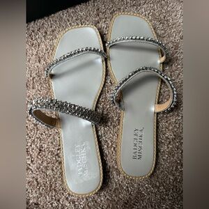 Badgley Mischka Silver Crystal-Embellished Sandals